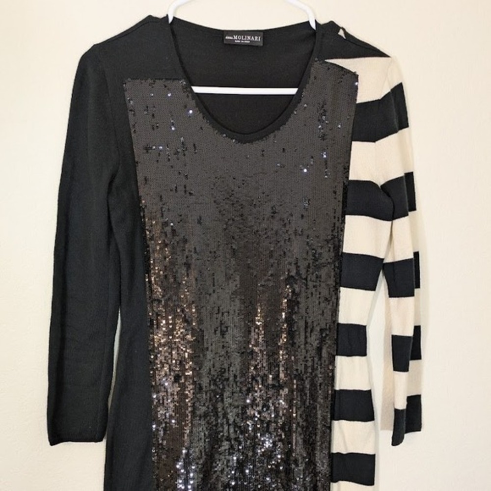 Anna Molinari Sequin Stripe Dress Italy S Whimsigoth Witchy Glam Black White - Picture 4 of 9